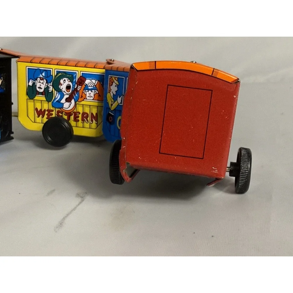 Vintage Wind Up Comic Zig Zag Western Express Tin Toy Train Working Collectible